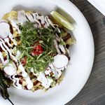 Mexican Osaka - chorizo, avocado, cilantro, chipotle, crema<br>